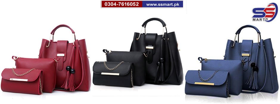 3 Pcs Leather Ladies Hand & Shoulder Bag