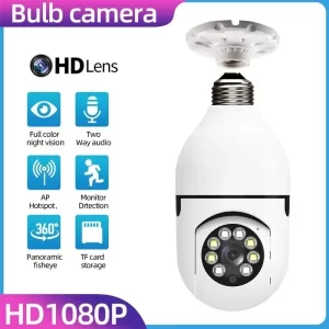 Bulb Wifi PTZ Camera 1080 2MP Wireless Cam, 2-Way Audio, SD Card Support, Color Night Vision, LED Light, Motoin Detection, Alarm